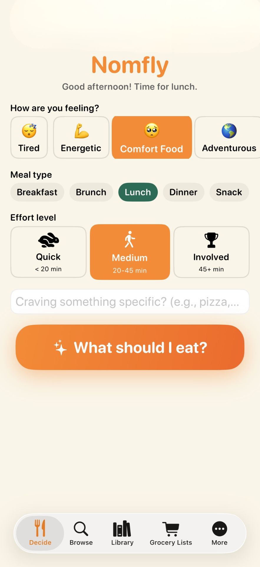 Nomfly app showing recipe details