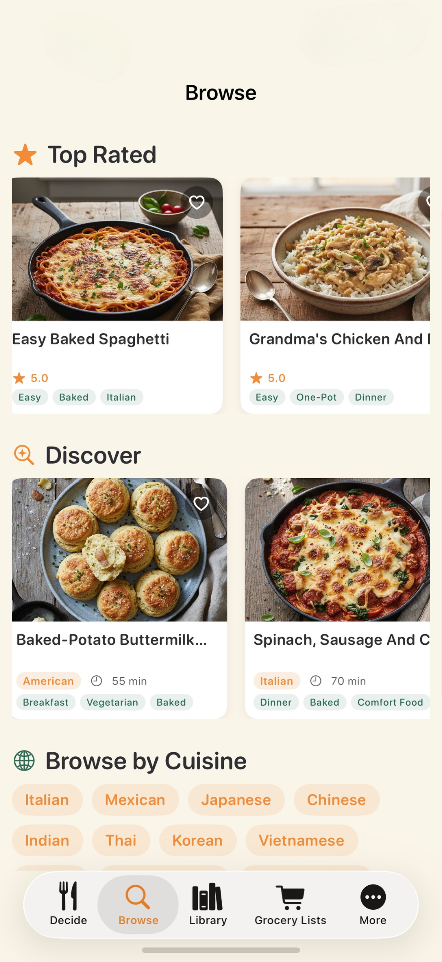 Nomfly app showing saved recipes